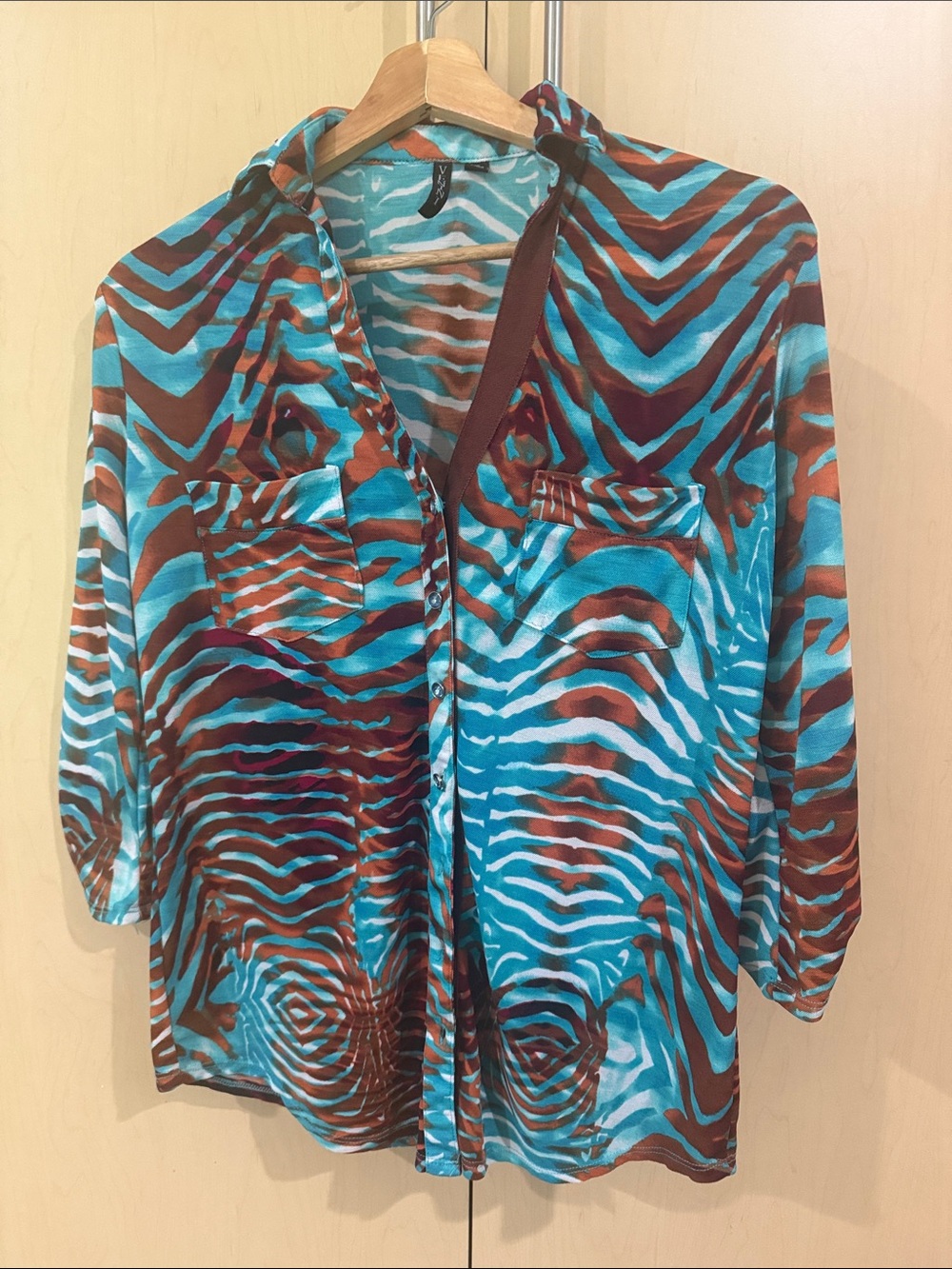 Venini Blue & Brown Zebra-Print Button Down Shirt